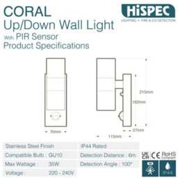 Hispec Coral Up And Down Lighting With Pir - Anthracite Grey: 1X Light & 2X Gu10 - thumbnail 2