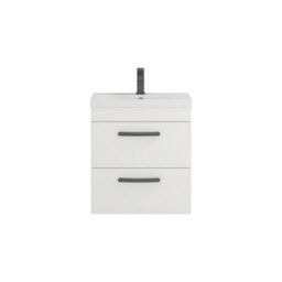 Royal Bathrooms Turin Gloss White 500mm Wall Hung Vanity Unit 2 Drawer With Mid-Edge Basin Sink & Matt Black Handles - thumbnail 6
