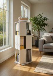 Amos Mann Furniture Luna White Effect Tall Revolving Filling Tower Bookcase Cabinet - thumbnail 3