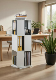 Amos Mann Furniture Luna White Effect Tall Revolving Filling Tower Bookcase Cabinet - thumbnail 4