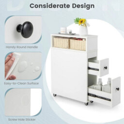 Movable Bathroom Storage Cabinet Narrow Toilet Side Cabinet - thumbnail 5