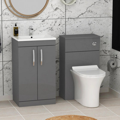 Royal Bathrooms Turin 1000mm Indigo Grey Gloss 2 Doors Furniture Pack With Minimalist Basin & Slim Breeze Back To Wall Toilet - image 1