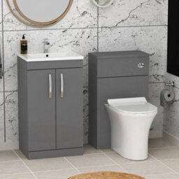 Royal Bathrooms Turin 1000mm Indigo Grey Gloss 2 Doors Furniture Pack With Minimalist Basin & Slim Breeze Back To Wall Toilet - thumbnail 1