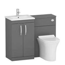 Royal Bathrooms Turin 1000mm Indigo Grey Gloss 2 Doors Furniture Pack With Minimalist Basin & Slim Breeze Back To Wall Toilet - thumbnail 4