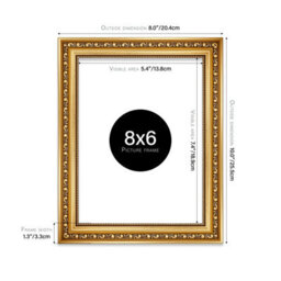 8X6 Gold Ornate Picture Frame (15.2 X 20.3Cm) Poster, Photo, Artwork, Gallery Wall Or Print - thumbnail 2