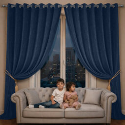 Oxford Homeware Eyelet Velvet Curtains Navy Fully Lined Blackout Thermal Insulated Eyelet Curtains Pair (W)228Cm X (L)228Cm - thumbnail 8