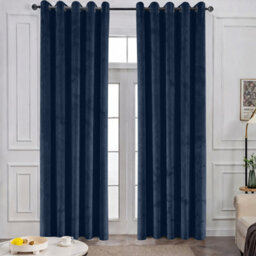 Oxford Homeware Eyelet Velvet Curtains Navy Fully Lined Blackout Thermal Insulated Eyelet Curtains Pair (W)228Cm X (L)228Cm - thumbnail 9
