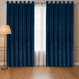 Oxford Homeware Eyelet Velvet Curtains Navy Fully Lined Blackout Thermal Insulated Eyelet Curtains Pair (W)228Cm X (L)228Cm