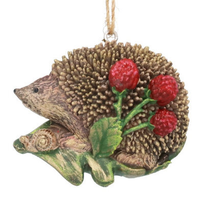 Gisela Graham Christmas Hedgehog With Berries Resin Hanging Decoration, 5.5 X 5 Cm