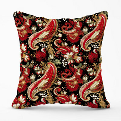 Warren Reed Designer Paisley Christmas Stars Red Cushions 60Cm X 60Cm - image 1