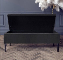 Paris Plain 137Cm Ottoman Storage Bench - Plush Velvet Shoe Bench - Black Upholstery Footstool With Storage - thumbnail 2
