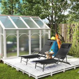 Outsunny Set Of 2 Garden Sun Loungers, Folding Chaise Lounge Chairs, Black - thumbnail 8