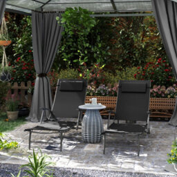 Outsunny Set Of 2 Garden Sun Loungers, Folding Chaise Lounge Chairs, Black - thumbnail 1