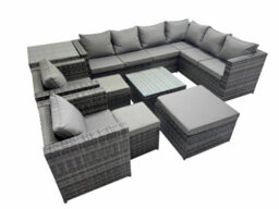 Fimous Outdoor Pe Rattan Garden Furniture Sofa Set With Square Coffee Table 3 Stools Side Table 2 Chair Dark Grey - thumbnail 1