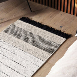 Wyld And Coco Hand-Woven Flat Weave Rug 80 X 150 Cm Beige And Black With Tassels - thumbnail 2