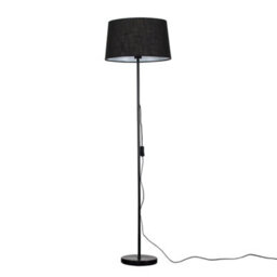 Valuelights Charles Black Floor Lamp With Linen Shade And Bulb
