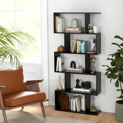 Costway 5-Tier Bookcase Anti-Toppling S-Shaped Bookshelf Wooden Storage Display Rack - image 1