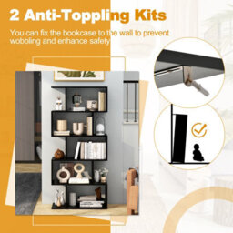 Costway 5-Tier Bookcase Anti-Toppling S-Shaped Bookshelf Wooden Storage Display Rack - thumbnail 8