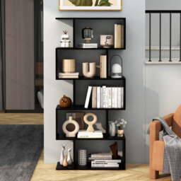Costway 5-Tier Bookcase Anti-Toppling S-Shaped Bookshelf Wooden Storage Display Rack - thumbnail 4