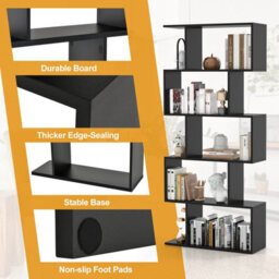 Costway 5-Tier Bookcase Anti-Toppling S-Shaped Bookshelf Wooden Storage Display Rack - thumbnail 9