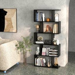 Costway 5-Tier Bookcase Anti-Toppling S-Shaped Bookshelf Wooden Storage Display Rack - thumbnail 5