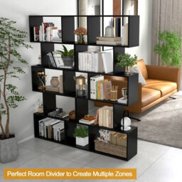 Costway 5-Tier Bookcase Anti-Toppling S-Shaped Bookshelf Wooden Storage Display Rack - thumbnail 6