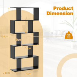 Costway 5-Tier Bookcase Anti-Toppling S-Shaped Bookshelf Wooden Storage Display Rack - thumbnail 3