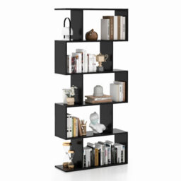 Costway 5-Tier Bookcase Anti-Toppling S-Shaped Bookshelf Wooden Storage Display Rack - thumbnail 2