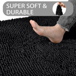 Ameha Black Chenille Mat 50X80Cm, Extra Soft, Non-Slip, Absorbent Bath Rug & Doormat - thumbnail 2
