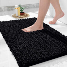 Ameha Black Chenille Mat 50X80Cm, Extra Soft, Non-Slip, Absorbent Bath Rug & Doormat - thumbnail 4