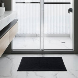 Ameha Black Chenille Mat 50X80Cm, Extra Soft, Non-Slip, Absorbent Bath Rug & Doormat - thumbnail 1