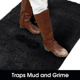 Ameha Black Chenille Mat 50X80Cm, Extra Soft, Non-Slip, Absorbent Bath Rug & Doormat - thumbnail 8
