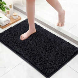 Ameha Black Chenille Mat 50X80Cm, Extra Soft, Non-Slip, Absorbent Bath Rug & Doormat - thumbnail 5