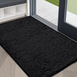 Ameha Black Chenille Mat 50X80Cm, Extra Soft, Non-Slip, Absorbent Bath Rug & Doormat - thumbnail 9