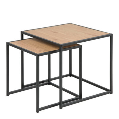 Furniture To Go Seaford Black Metal Nest Of Tables With Oak Top - image 1