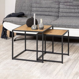 Furniture To Go Seaford Black Metal Nest Of Tables With Oak Top - thumbnail 4