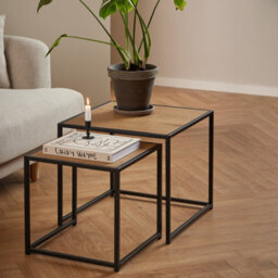 Furniture To Go Seaford Black Metal Nest Of Tables With Oak Top - thumbnail 5