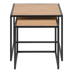 Furniture To Go Seaford Black Metal Nest Of Tables With Oak Top - thumbnail 2