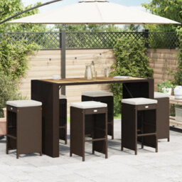 Berkfield Garden Bar Stools With Cushions 6 Pcs Brown Poly Rattan