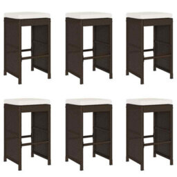 Berkfield Garden Bar Stools With Cushions 6 Pcs Brown Poly Rattan - thumbnail 2