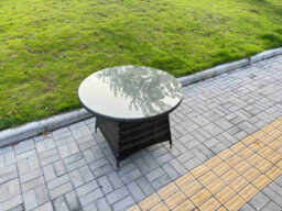 Fimous 5-Piece Pe Rattan Garden Furniture 4 Seater Garden Big Round Table And Chairs For Patio Dark Grey Mixed - thumbnail 3