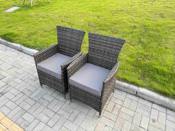 Fimous 5-Piece Pe Rattan Garden Furniture 4 Seater Garden Big Round Table And Chairs For Patio Dark Grey Mixed - thumbnail 5