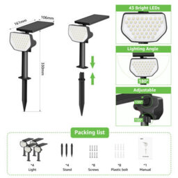 Lepro Outdoor Garden Spot Lights, 43 Led Solar Lights With Ip65 Waterproof, 2 Lighting Modes, Adjustable, Cool White Spotlights - thumbnail 9