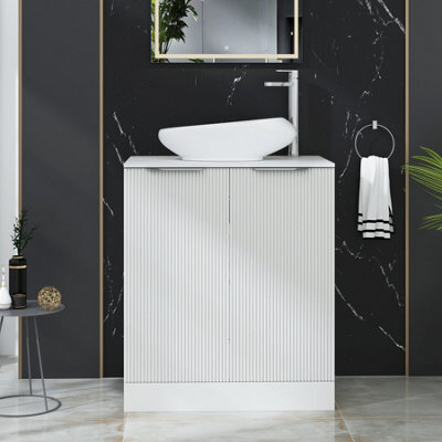 Royal Bathrooms Evora 700mm Matt White Fluted Floor Standing Countertop Vanity Unit 2 Door With Nova Basin - image 1