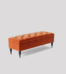 90Cm Safar Ottoman Bench With Storage And Turned Wooden Legs- Plush Velvet Shoes Bench - Burnt Orange Chesterfield Storage Bench