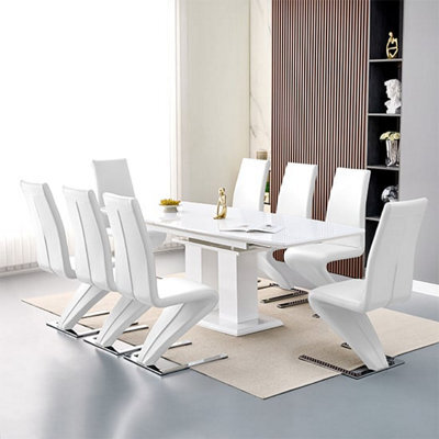 Furniture in Fashion Genisimo Large Gloss Extending Dining Table 8 Demi Z White Chairs - image 1