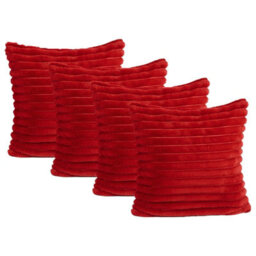 OHS 4 X Faux Fur Thick Rib Cushion Covers, 45 X 45Cm - Red