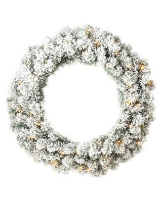 Werchristmas 76Cm Snow Flocked Pre-Lit Christmas Wreath With Warm White Leds
