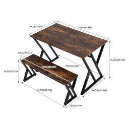 Industrial Wooden Dining Table And Bench Set 4 Seater Kitchen Home Furniture - thumbnail 2
