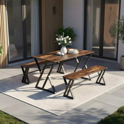Industrial Wooden Dining Table And Bench Set 4 Seater Kitchen Home Furniture - thumbnail 4